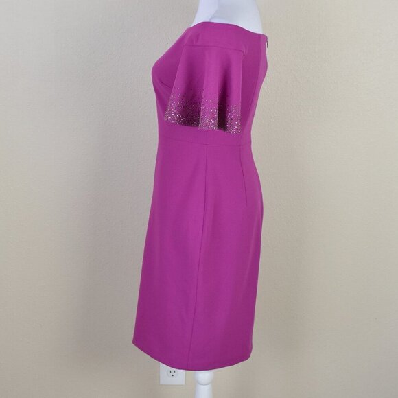 Calvin Klein Off Shoulder Sheath Flutter Sleeve Dress - 4 - Picture 5 of 9